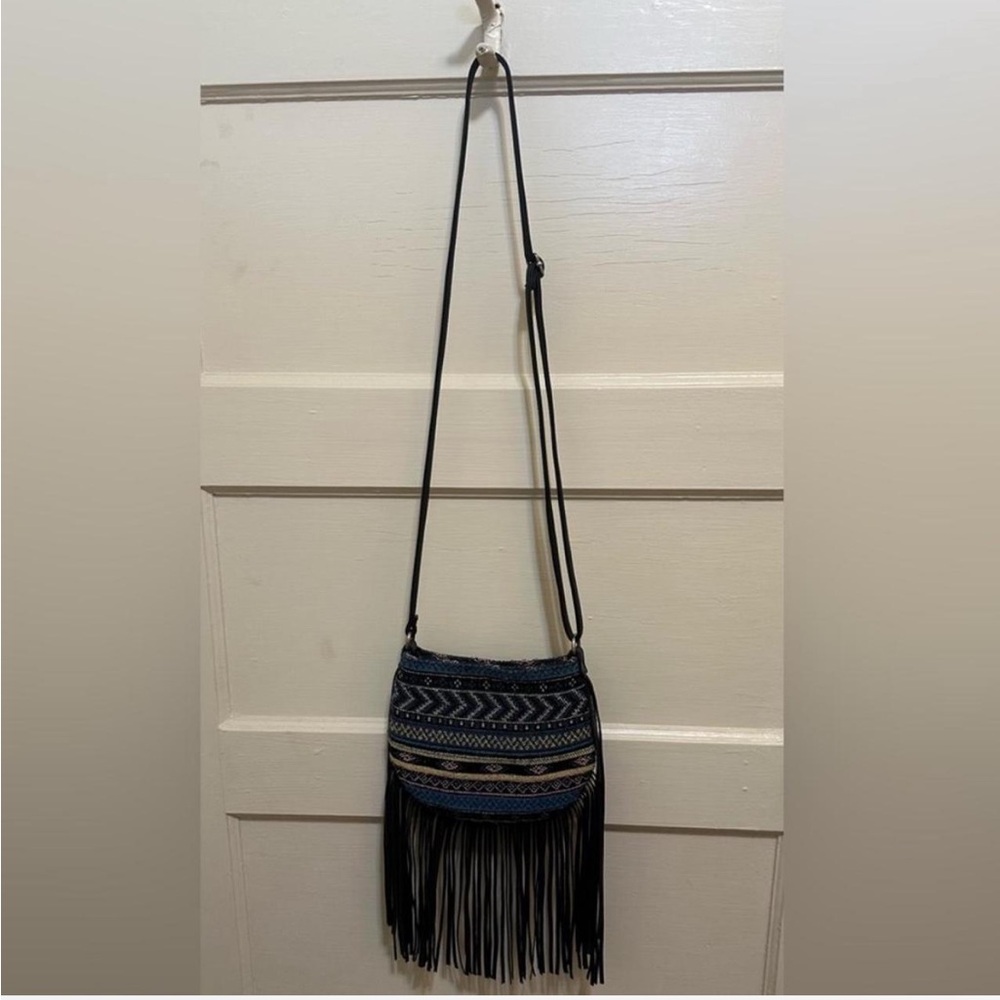 Black and Tan Fringe Crossbody Bag